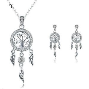 925 Sterling Silver Dream Catcher Pendant Necklace Jewelry Set